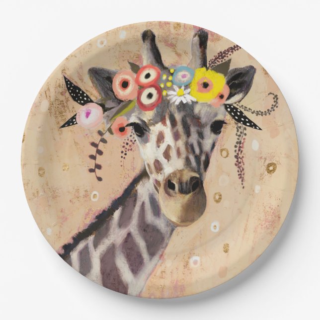 Klimt Giraffe | Krone der Blume Pappteller (Vorderseite)