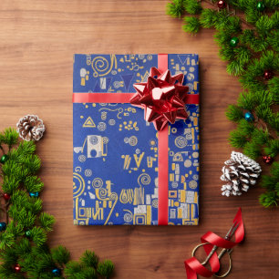 Klimt-Inspiriert Blau, Gold, Platin Kupfer Geschenkpapier