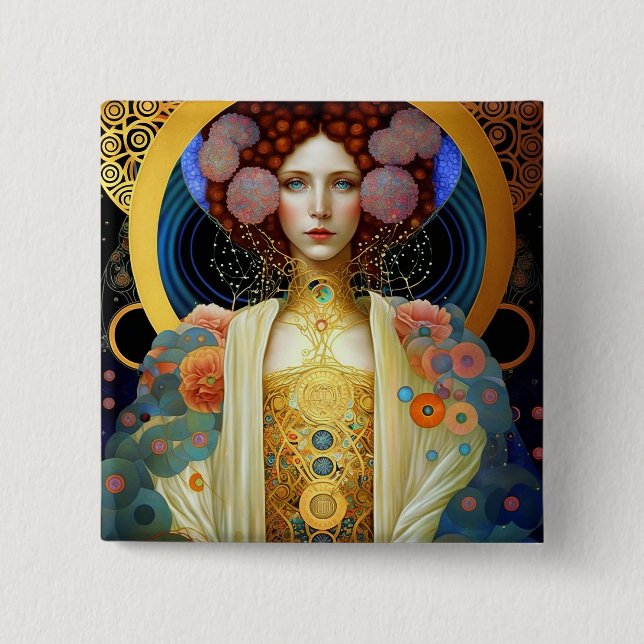 Klimt Inspiriert Königin Goddess Fantasy Art Button (Vorderseite)