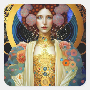 Klimt Inspiriert Königin Goddess Fantasy Art Quadratischer Aufkleber