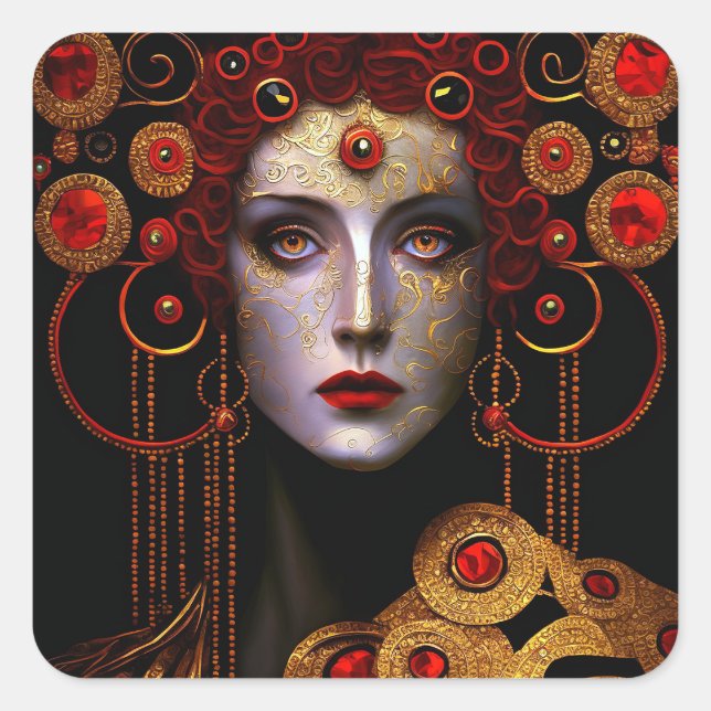 Klimt Inspiriert Königin Goddess Quadratischer Aufkleber (Vorderseite)