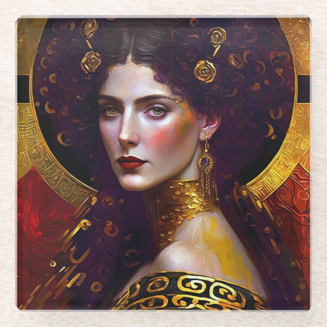 Klimt Inspiriert Queen Goddess Glass Untersetzer (Vorderseite)
