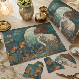 Klimt-inspirierte Mondblüten Art Nouveau Dekupage Geschenkpapier Set
