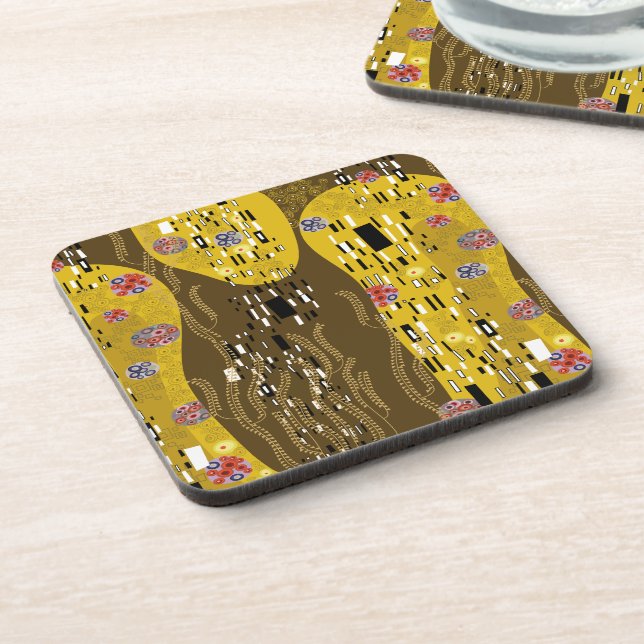 Klimt Inspiriertes Goldenes Muster Jugendstil Getränkeuntersetzer (Linke Seite)