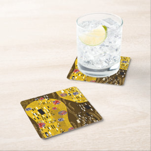 Klimt Inspiriertes Goldenes Muster Jugendstil Rechteckiger Pappuntersetzer
