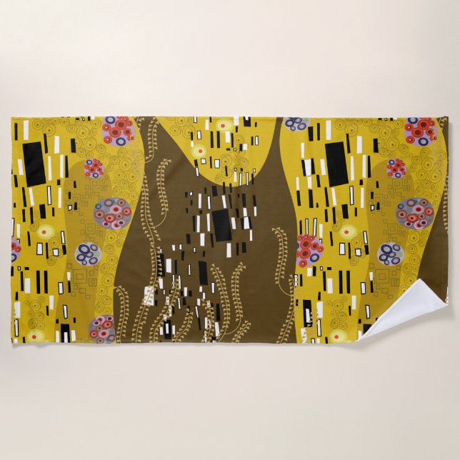 Klimt Inspiriertes Goldenes Muster Jugendstil Strandtuch (Vorderseite)