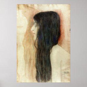 Klimt - Mädchen mit langem Haar Poster
