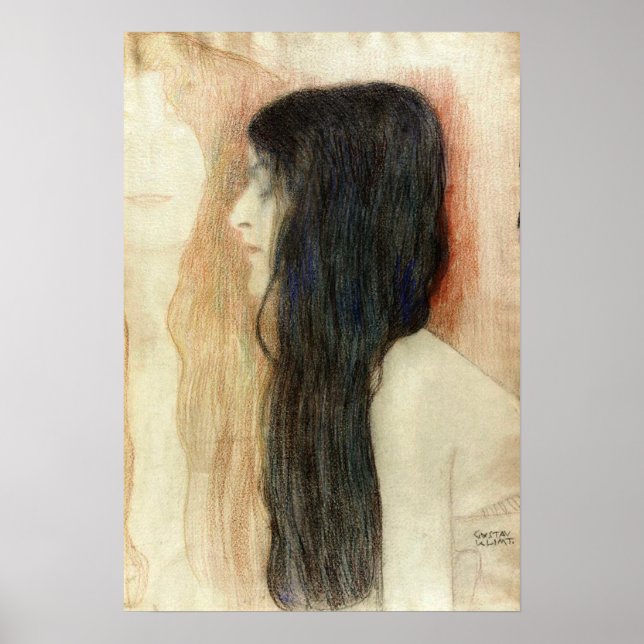 Klimt - Mädchen mit langem Haar Poster (Vorne)