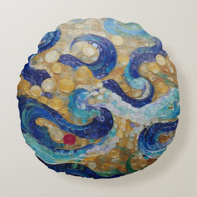 Klimt Wasserschläuche Rundes Kissen (Vorderseite)