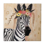 Klimt Zebra | Krone der Blume Fliese<br><div class="desc">Dieser Ausdruck zeichnet sich durch einen süßen Zebra aus,  der in einer Krone von Blume verziert ist | Von Victoria Borges. Bild-ID: 128246GG</div>