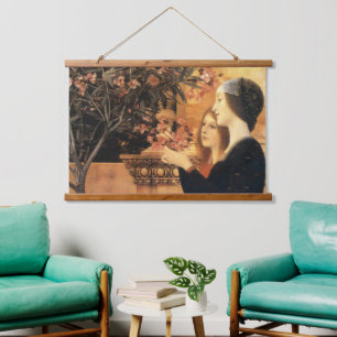 Klimt Zwei Mädchen mit Oleander Jugendstil Wandteppich Mit Holzrahmen