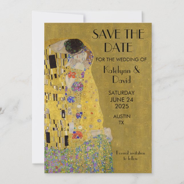 Klimts Der Kuss - Jugendstil Save the Date (Vorderseite)