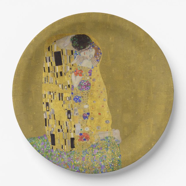 Klimts Der Kuss - Romantischer Jugendstil Pappteller (Vorderseite)