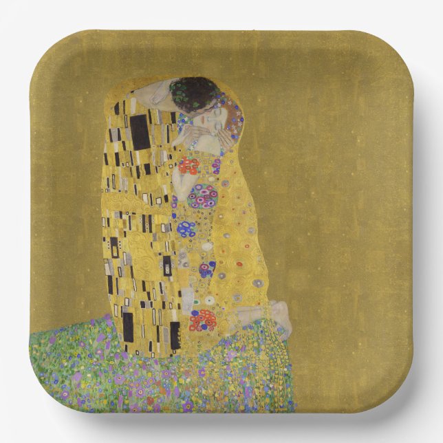 Klimts Der Kuss - Romantischer Jugendstil Pappteller (Vorderseite)
