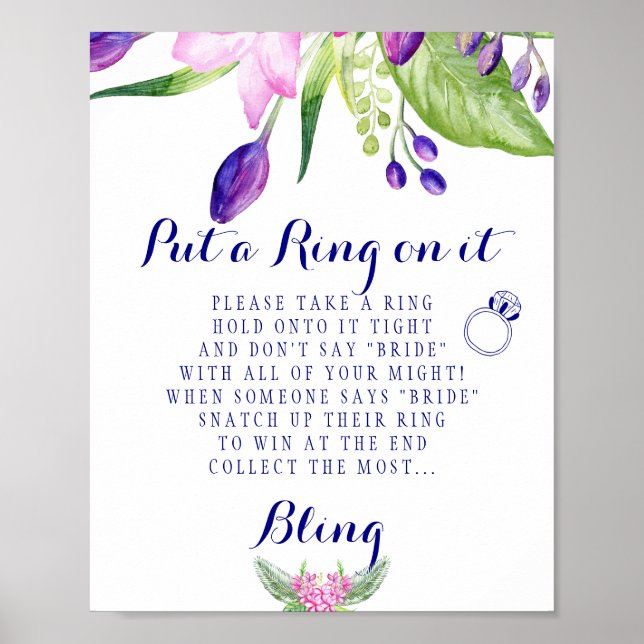 Klingelspiel Elegantes Blumenzeichen Brautparty Poster (Vorne)