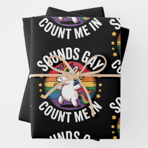 Klingt Gay Zähl Mich Ein Einhorn Regenbogen LGBTQ  Geschenkpapier Set