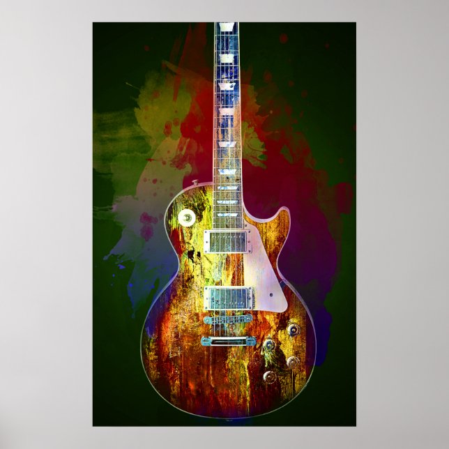 Klingt nach Musik. Farbenfrohe Gitarre Poster (Vorne)