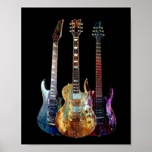 Klingt nach Musik. Farbenfrohe Gitarre Poster (Vorne)