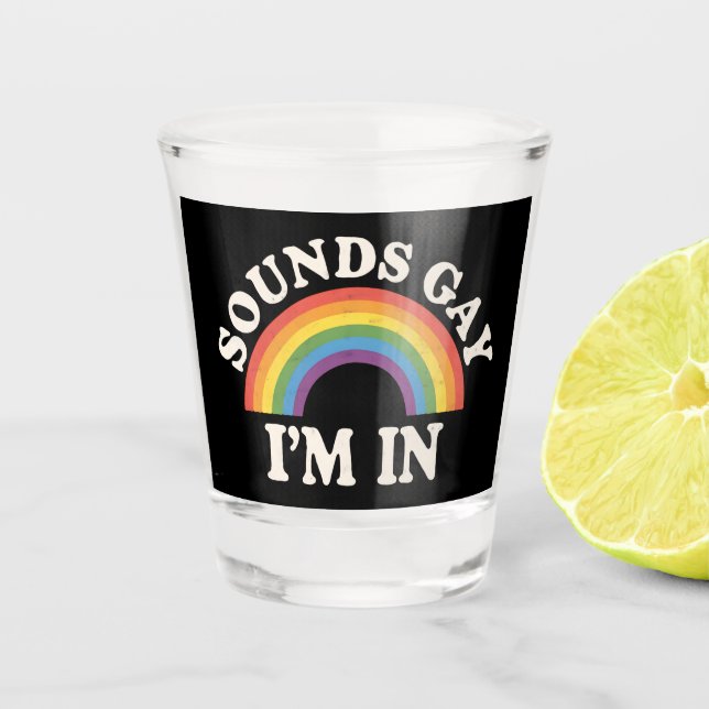 Klingt schwul Ich bin in lustigen LGBTQ Pride Rain Schnapsglas (Vorderseite)