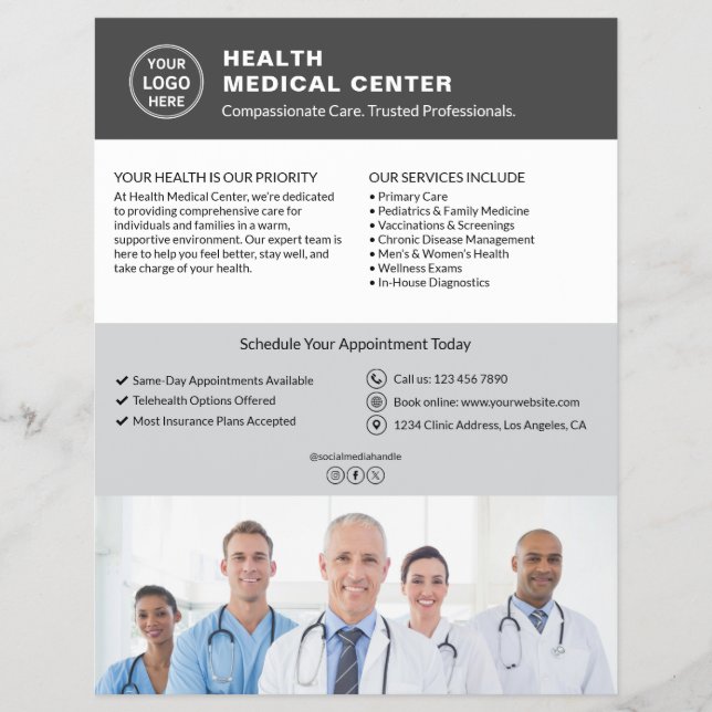 Klinik Arzt Individuelles Logo Grau Flyer (Vorne)