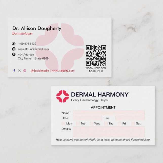 Klinik für Dermatologie | Saubere Ernennung Visitenkarte (Vorne/Hinten)