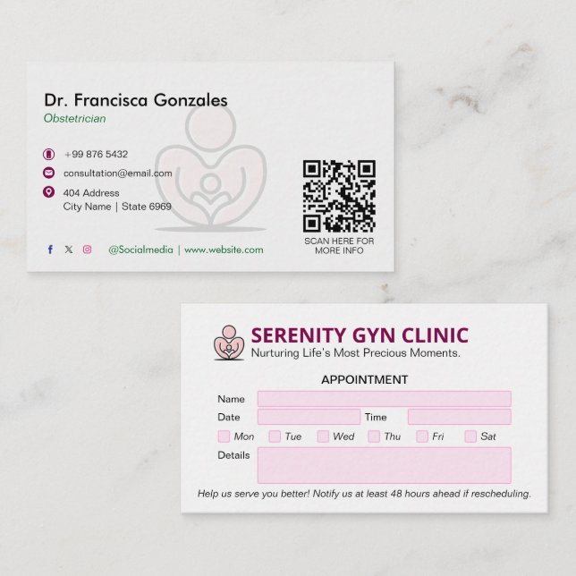 Klinik für Gynäkologie | Moderne Ernennung Visitenkarte (Vorne/Hinten)
