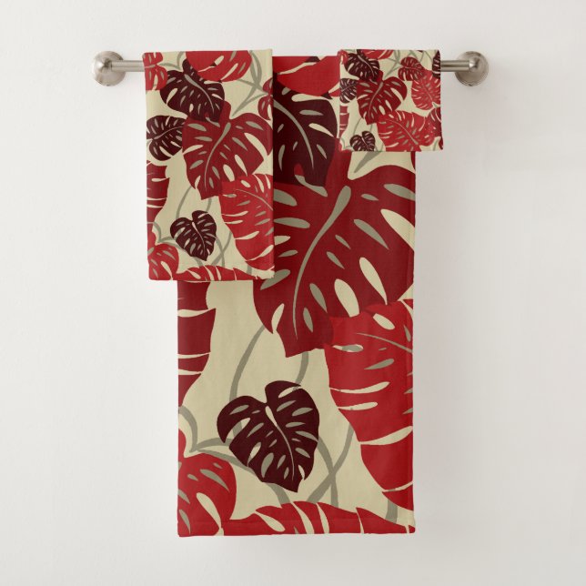 Klippen-Aufhänger hawaiisches Monstera Badhandtuch Set (Insitu)