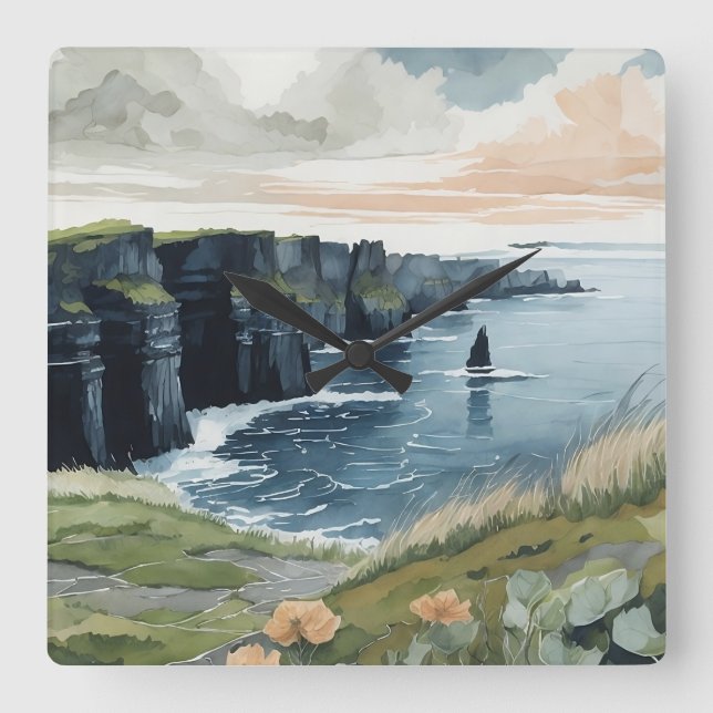 Klippen der Moher Quadratische Wanduhr (Vorderseite)