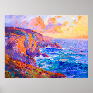 Klippen in fiery Sunset Impressionist Landschaft Poster
