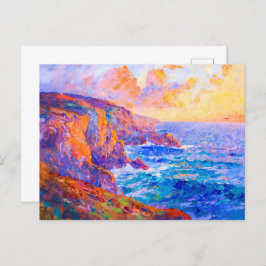 Klippen in fiery Sunset Impressionist Landschaft Postkarte
