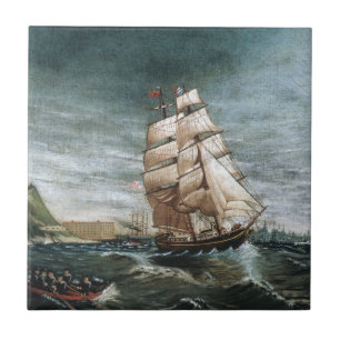 Klipper-Schiff im Hafen von New York 1890 Fliese