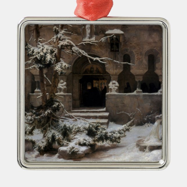 Kloster im Winterschnee (von Karl Lessing) Ornament Aus Metall (Vorne)