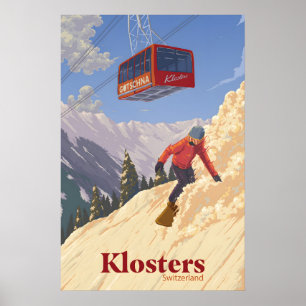 Klosters Schweiz Snowboarden Reiseplakat Poster