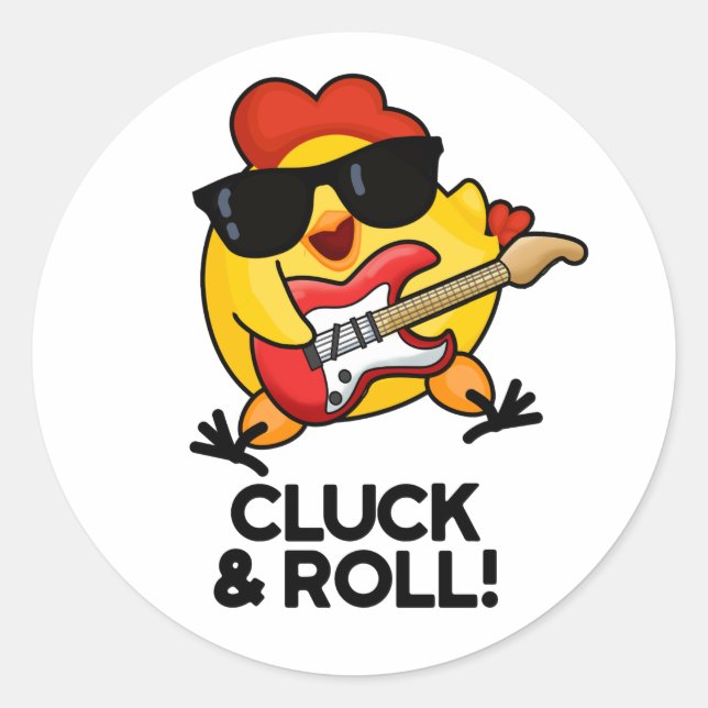 Kluck and Roll Funny Rock'n'Roll Chicken Puff Runder Aufkleber (Vorderseite)