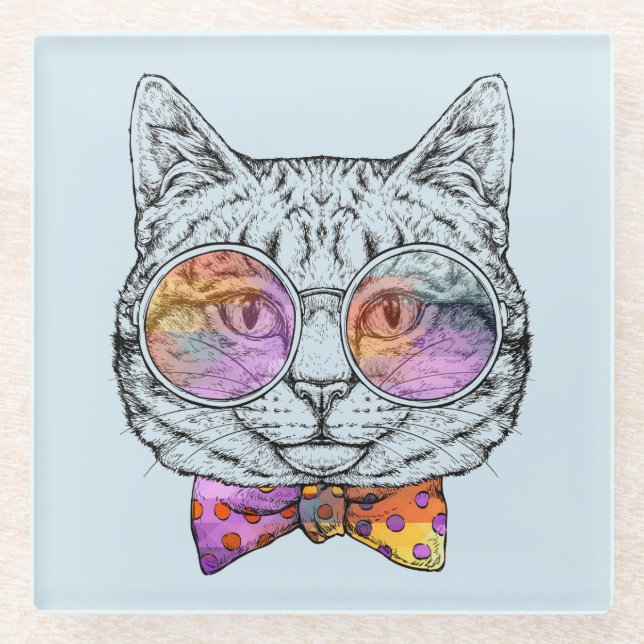 Kluge Miezekatze Kat Glasuntersetzer (Vorderseite)