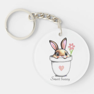 Kluger Hase in einem Pflanzkübel mit Blume und Her Schlüsselanhänger