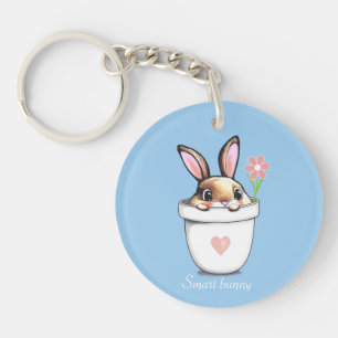 Kluger Hase mit Blume und Herz auf Hellblau Schlüsselanhänger