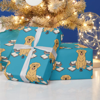 Kluges Golden Retriever Buchliebhaber Blaues Desig Geschenkpapier