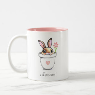 Kluges Kaninchen mit Blume & Herz Zweifarbige Tasse
