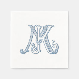 KM Monogram oder MK Monogram Napkins in Blau Serviette