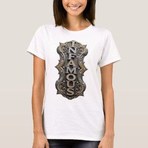 Knackiges Gold INFAMOUS Slogandesign T-Shirt