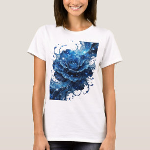 Knackiges Silber BLAUE ROSE Druck T-Shirt