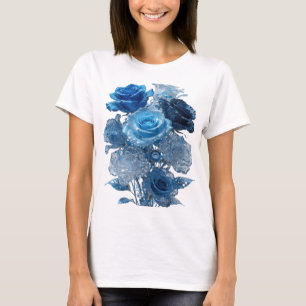 Knackiges Silber BLAUE ROSEN Druck T-Shirt