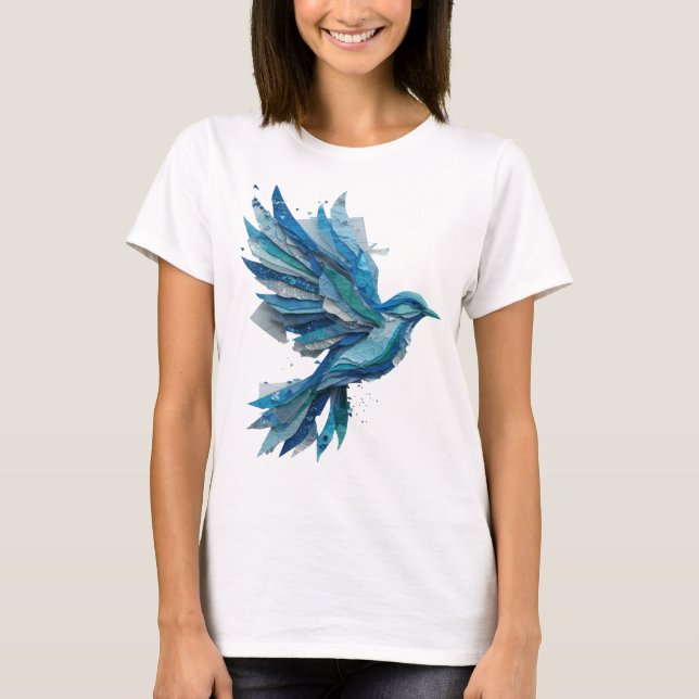 Knackiges Silber BLAUER VOGEL Textdesign T-Shirt (Vorderseite)