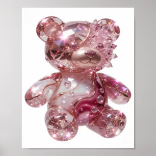 Knackiges Silber DIAMANT-TEDDYBÄR 3D-Text-Kunst Poster