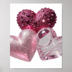 Knackiges Silber THREE HEARTS 3D-Textkunst Poster