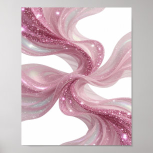 Knackiges Silbernes PINK GLITTER-WELLEN 3D-Textkun Poster