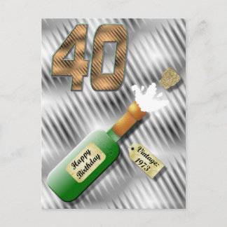 Knallende Champagnerflasche 40. Geburtstag Postkar Postkarte