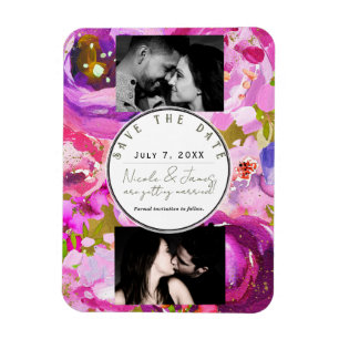 Knallige rosa und violette Blumen zur Vorabankündi Magnet