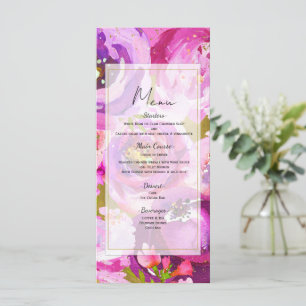 Knallige rosa und violette Blumenhochzeitsmenü Menükarte